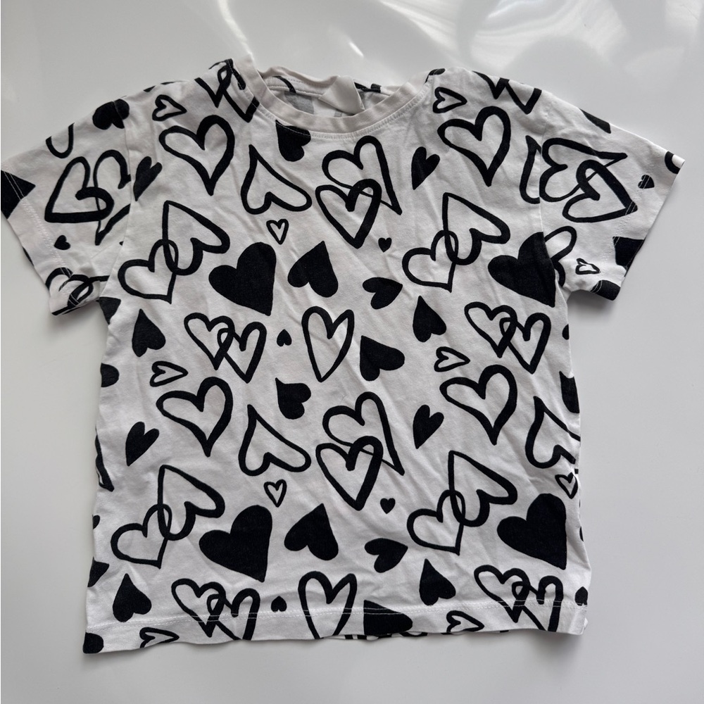 Kids 5T Heart Print T-Shirt - Black & White (Girls)